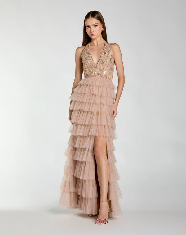 High Low Formal Prom Dress Ruffle Mac Duggal 69062