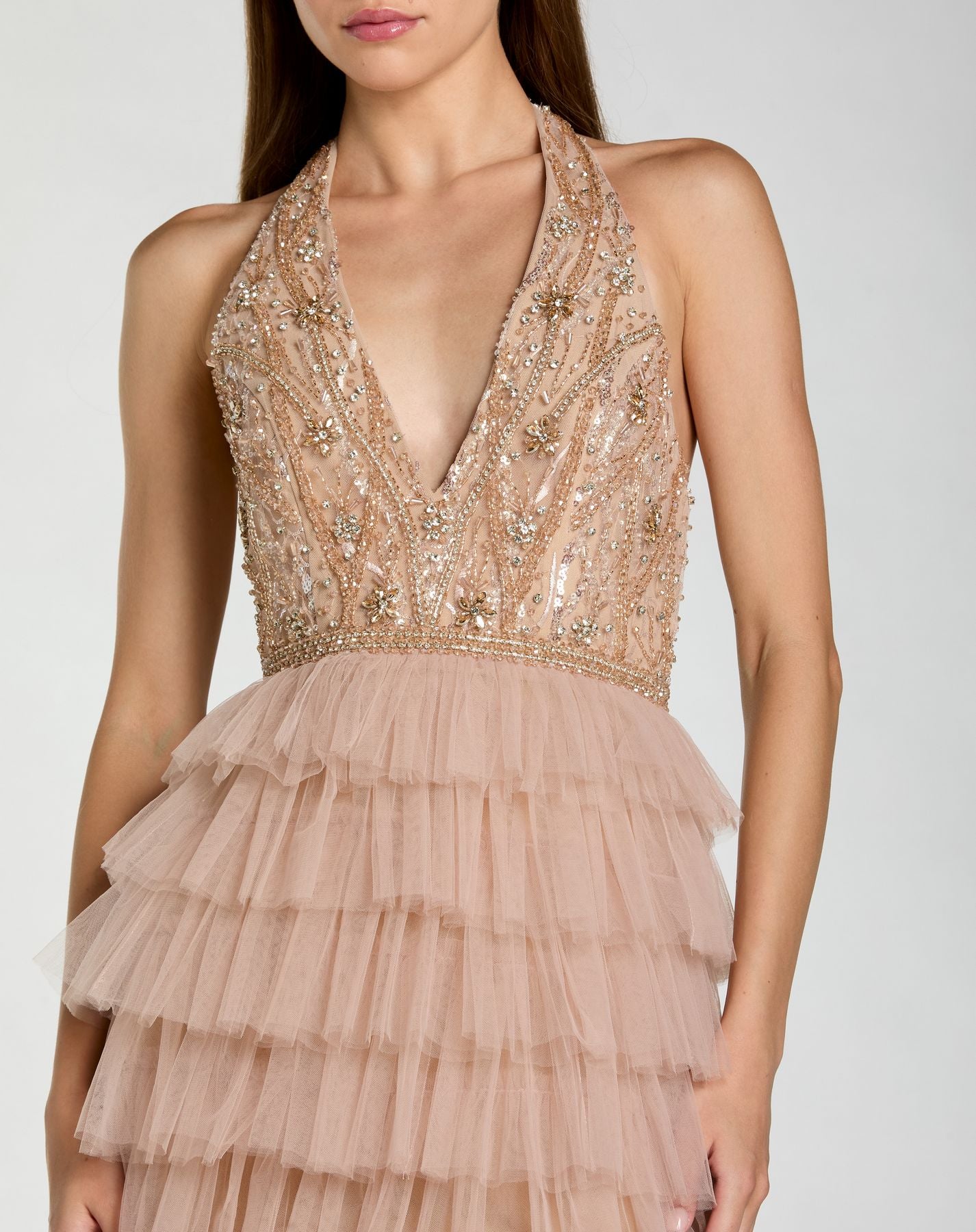 Prom Dresses High Low Formal Prom Dress - Ruffle - Mac Duggal 69062 Nude-Tulle-69062-Layered