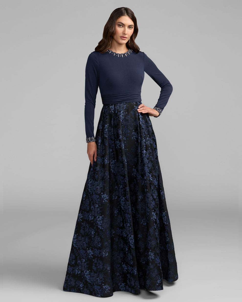 Crew High-Neck Floor-Length Satin Evening Ball Gown Mac Duggal 69082