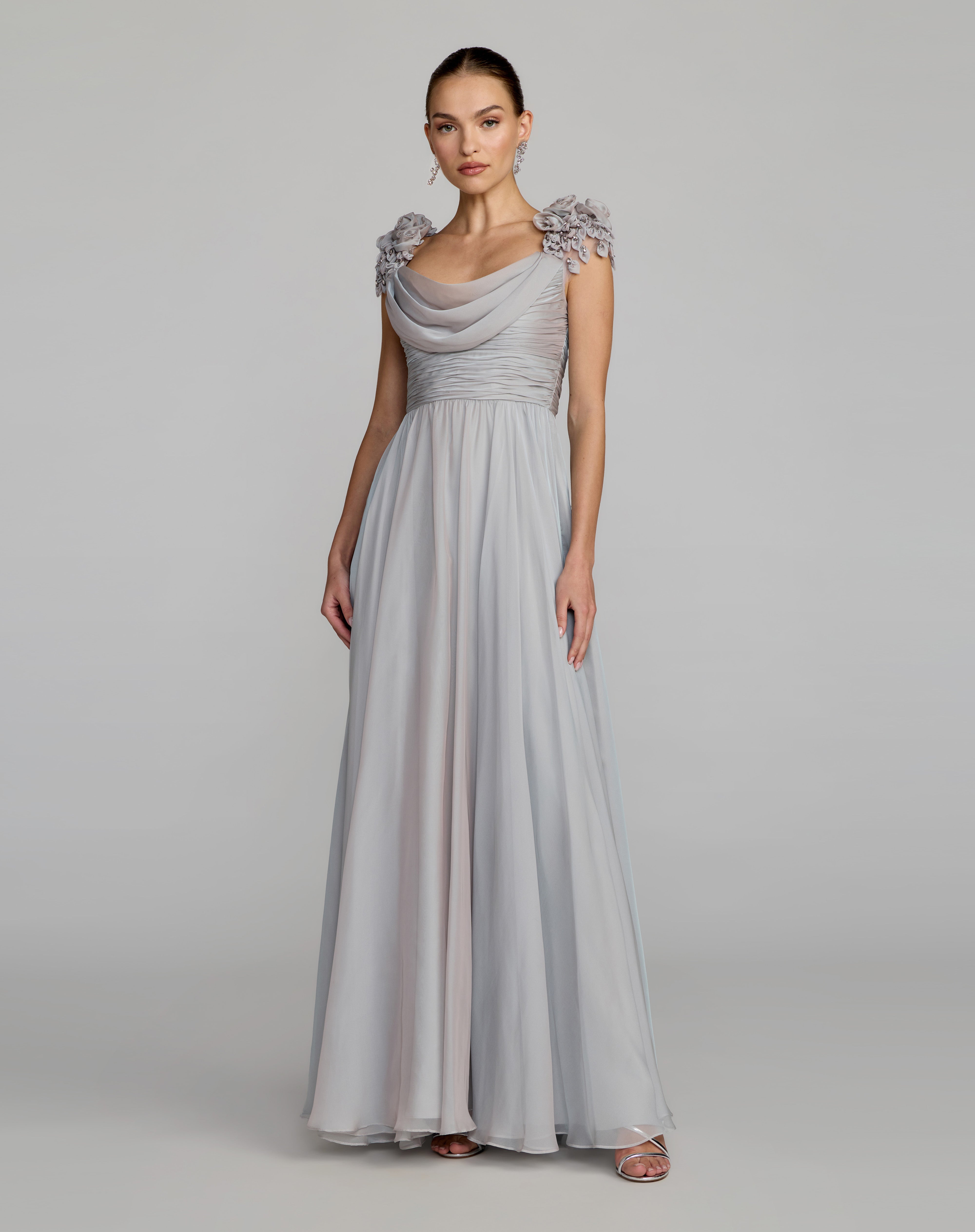 Cowl Floor-Length Chiffon Evening A-Line Mac Duggal 69088