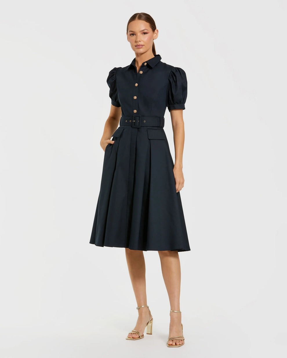 Cocktail Dresses Midi A Line Short Pleated Cocktail Dress Mac Duggal 69097 Midnight