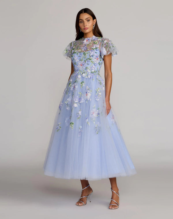 Illusion Tea-Length Tulle Formal A-Line Gown Mac Duggal 69108