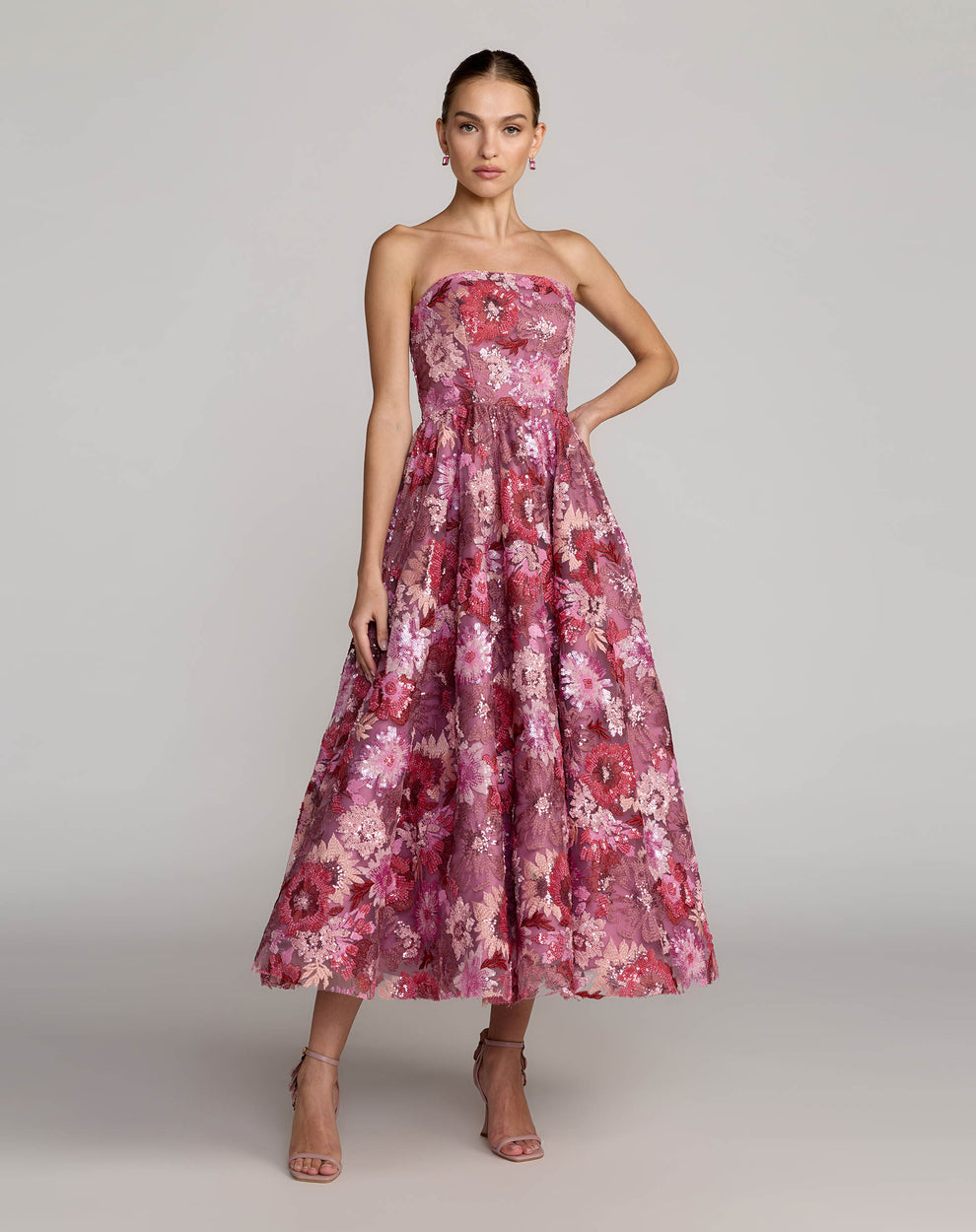 Strapless Straight Neck Tea-Length Tulle Formal A-Line Mac Duggal 69109