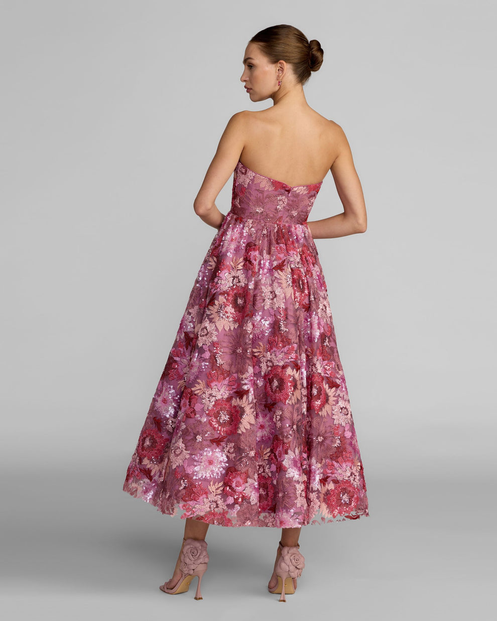 Strapless Straight Neck Tea-Length Tulle Formal A-Line Mac Duggal 69109