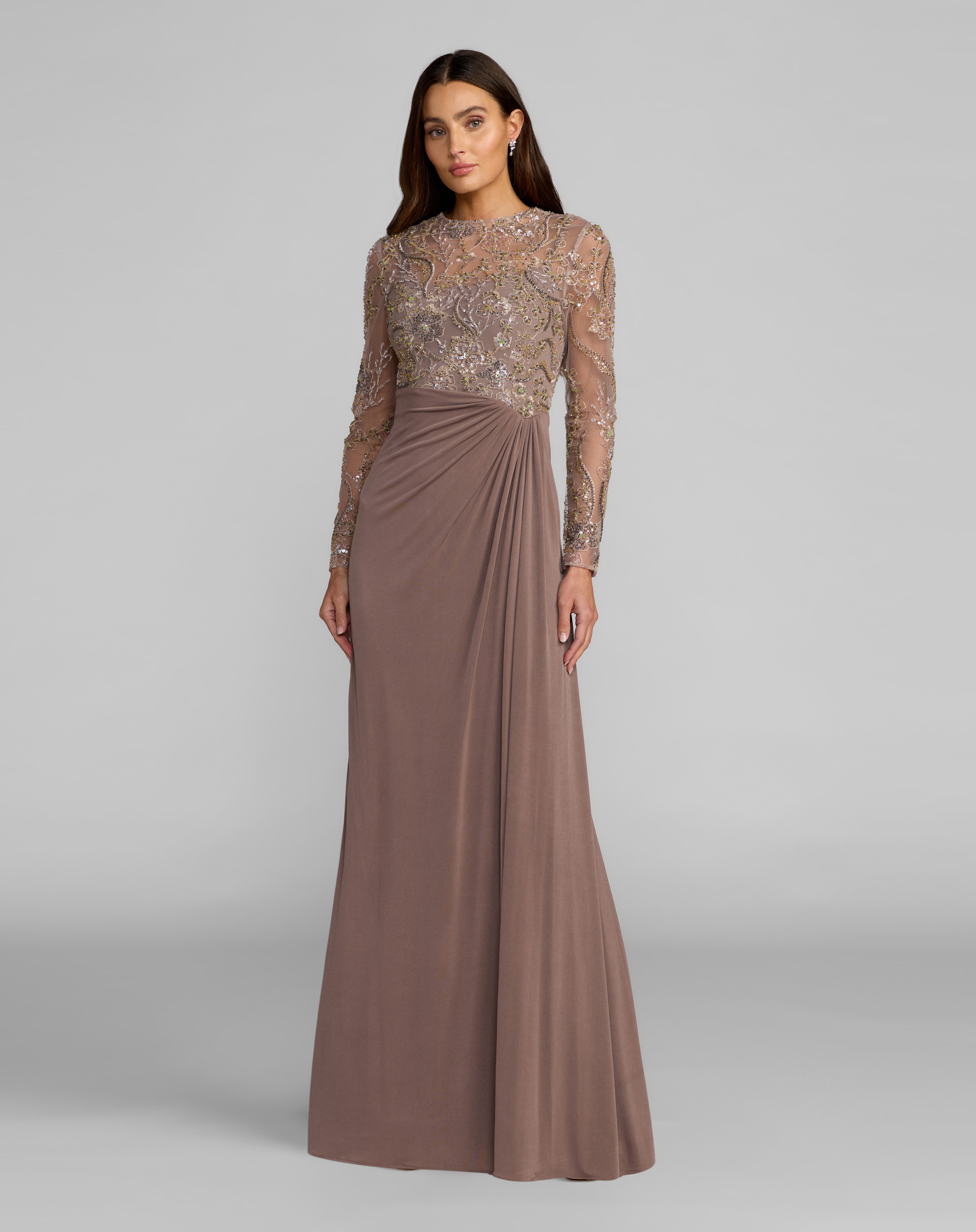 Illusion Floor-Length Jersey Evening Mermaid Mac Duggal 69121