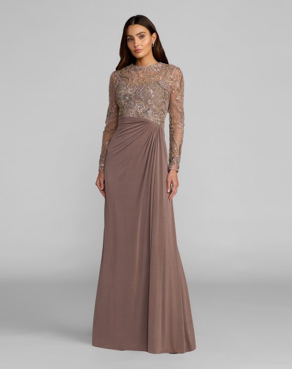 Illusion Floor-Length Jersey Evening Mermaid Mac Duggal 69121