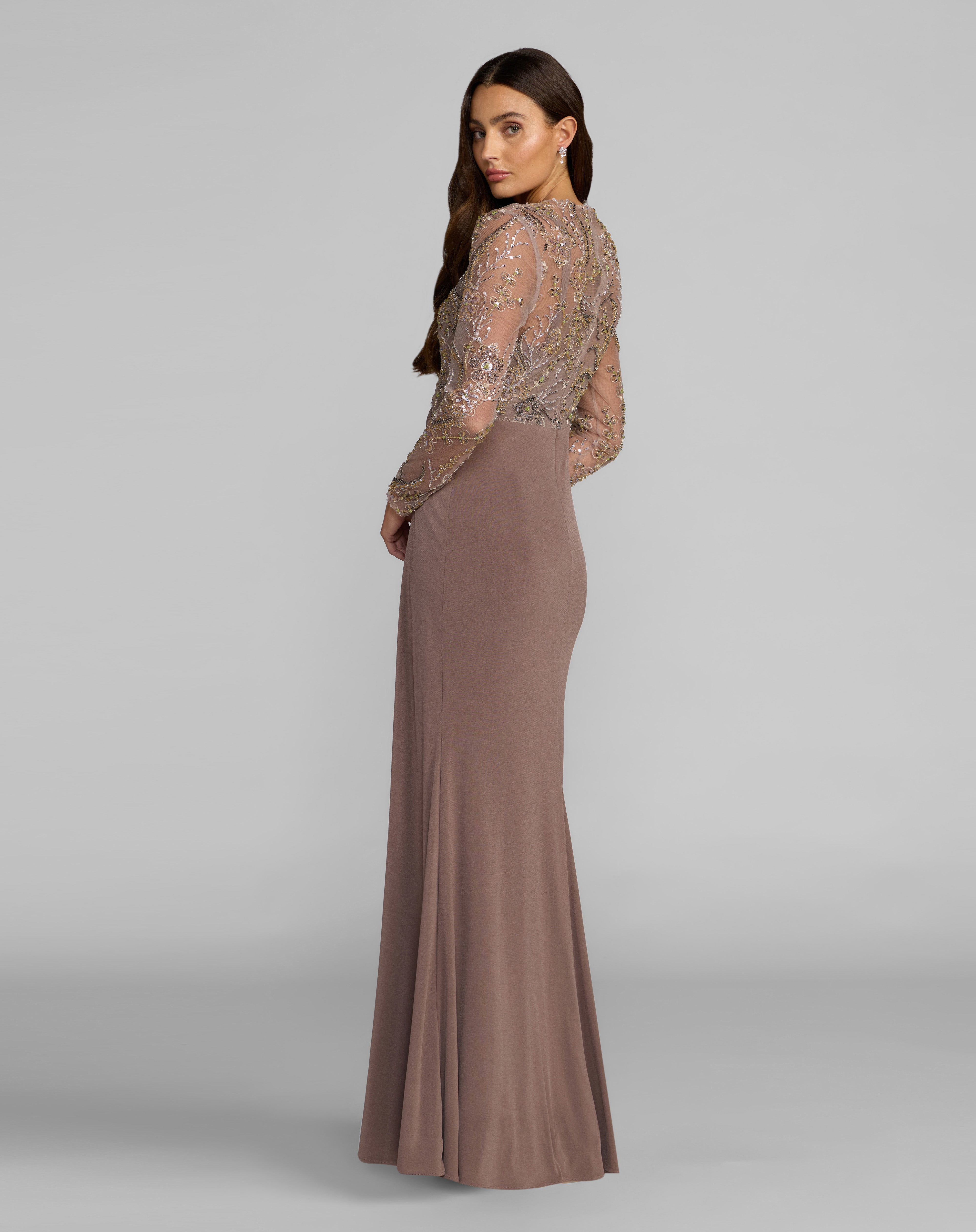 Illusion Floor-Length Jersey Evening Mermaid Mac Duggal 69121