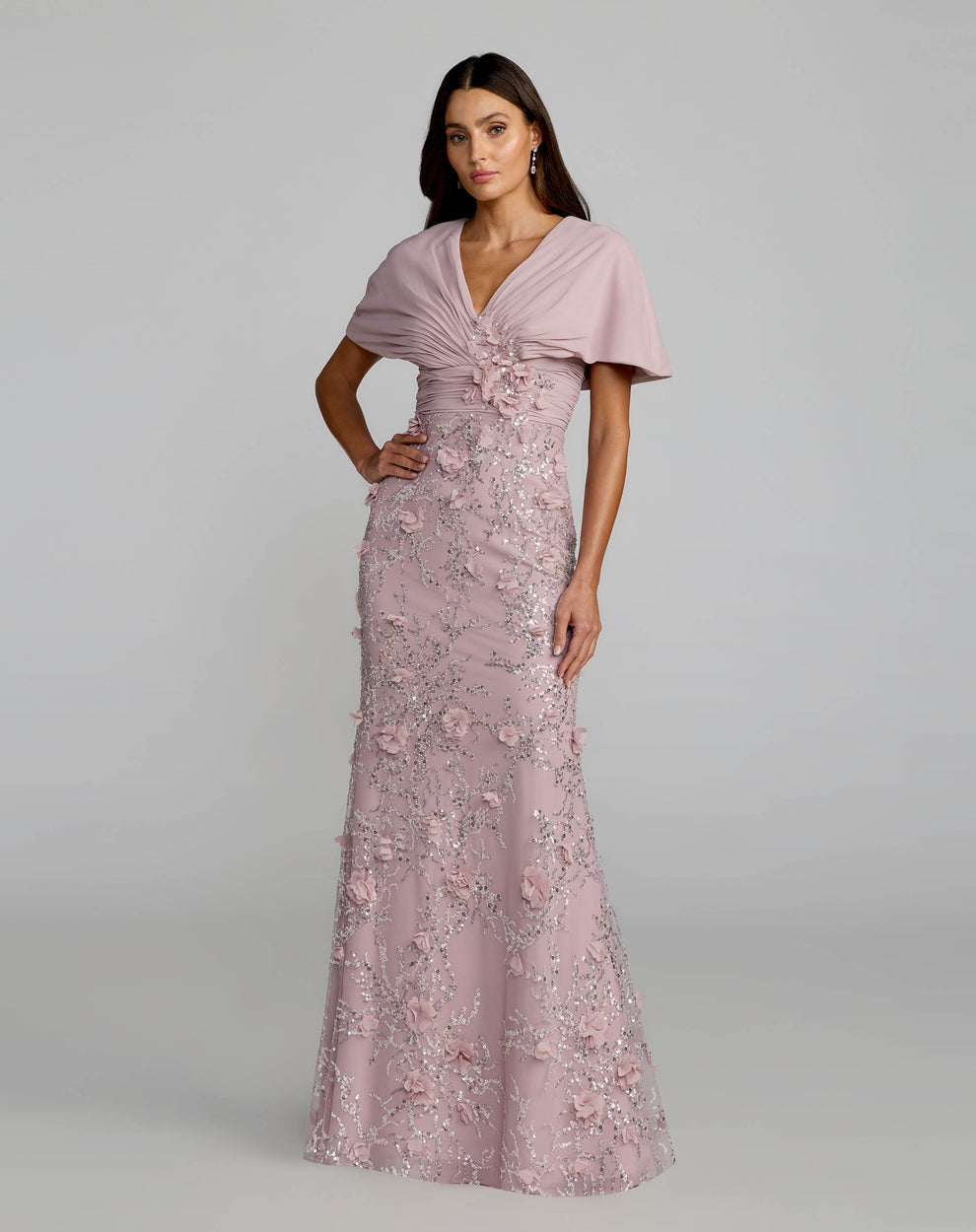 V-Neck Floor-Length Lace Formal Sheath Mac Duggal 69125