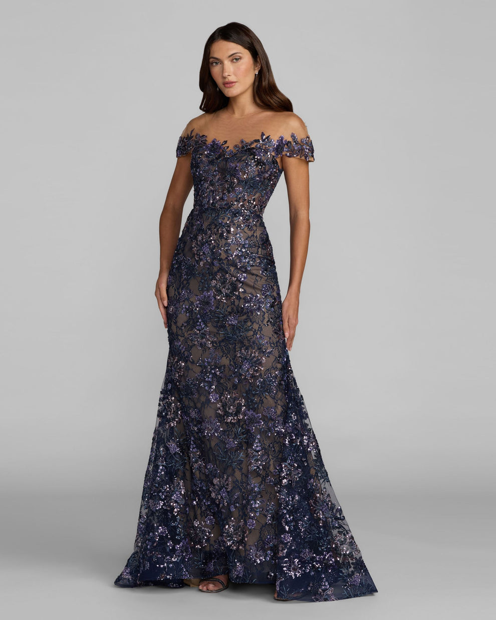 Off-the-Shoulder Floor-Length Lace Formal Mermaid Mac Duggal 69139