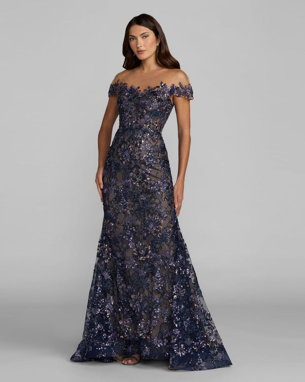 Off-the-Shoulder Floor-Length Lace Formal Mermaid Mac Duggal 69139