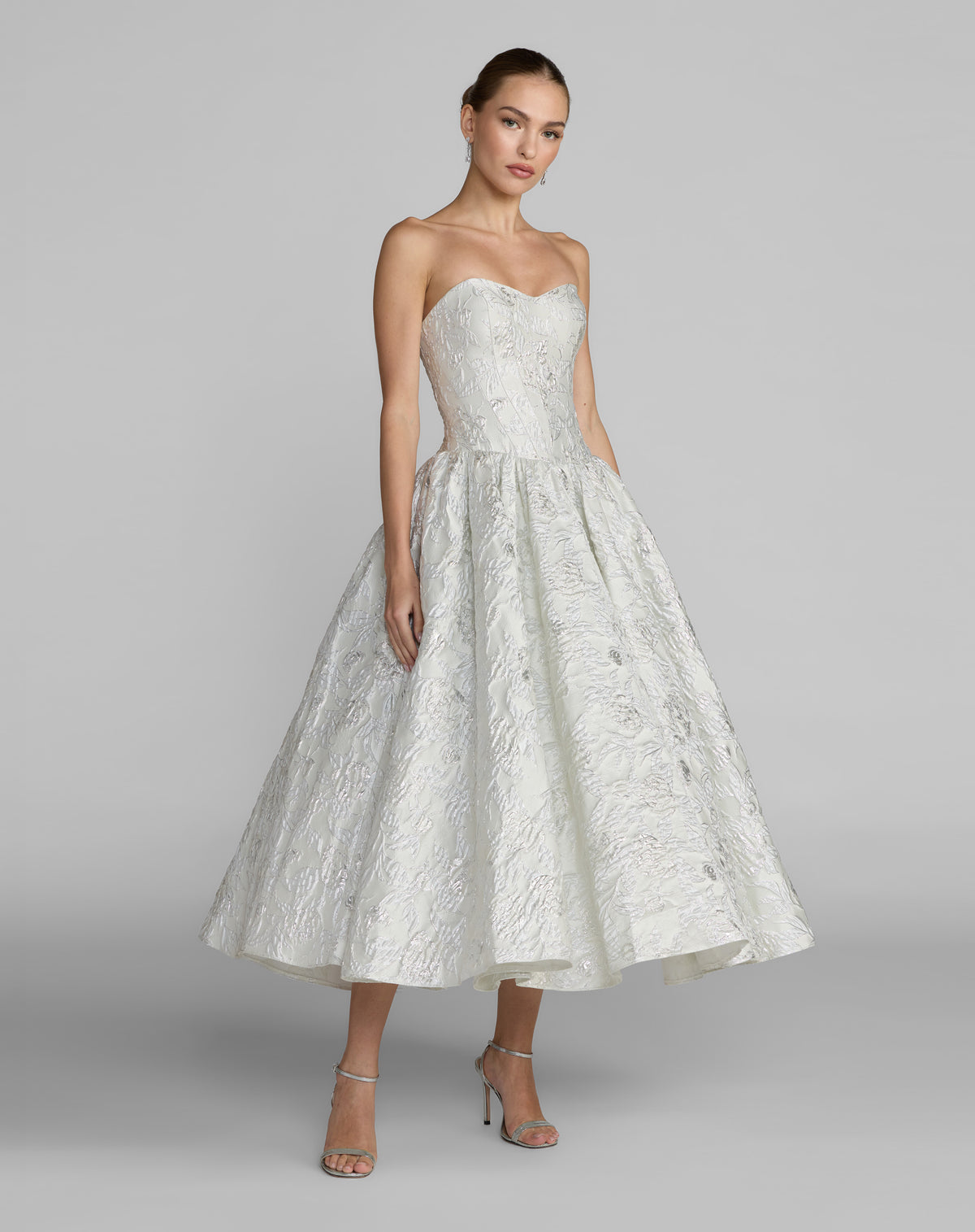 Strapless Curved Neck Tea-Length Satin Occasion A-Line Mac Duggal 69146