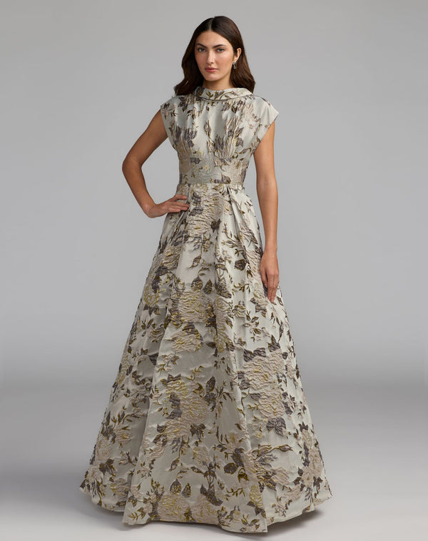 Crew High-Neck Floor-Length Organza Evening Ball Gown Mac Duggal 69161