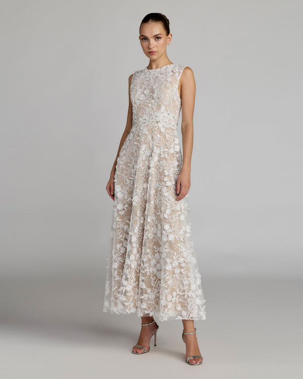Floral Tea Length A Line Lace Cocktail Dress Mac Duggal 69192