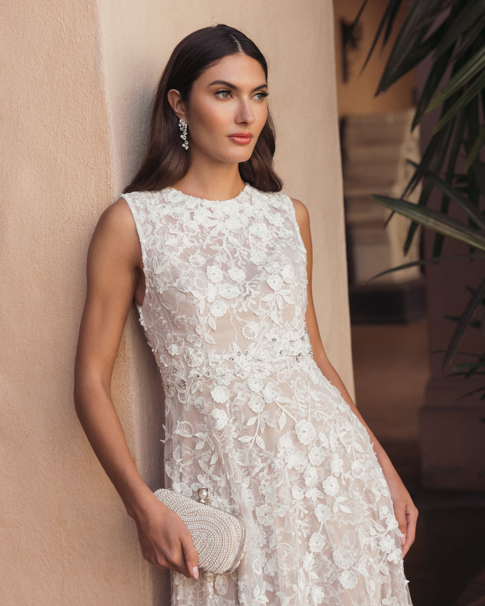 Cocktail Dresses Floral Midi A Line Lace Cocktail Dress Mac Duggal 69192 Ivory Nude