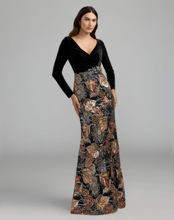 V-Neck Floor-Length Velvet Evening Mermaid Mac Duggal 69223