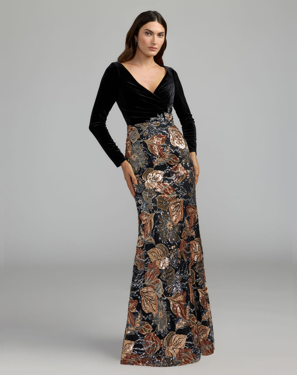 V-Neck Floor-Length Velvet Occasion Mermaid Mac Duggal 69223