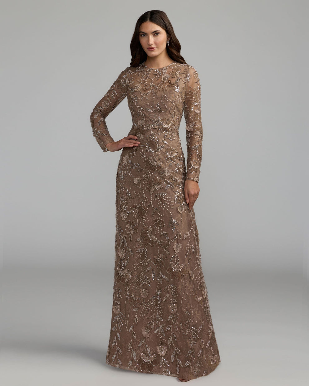 Crew High-Neck Floor-Length Sequin Evening Sheath Mac Duggal 69231