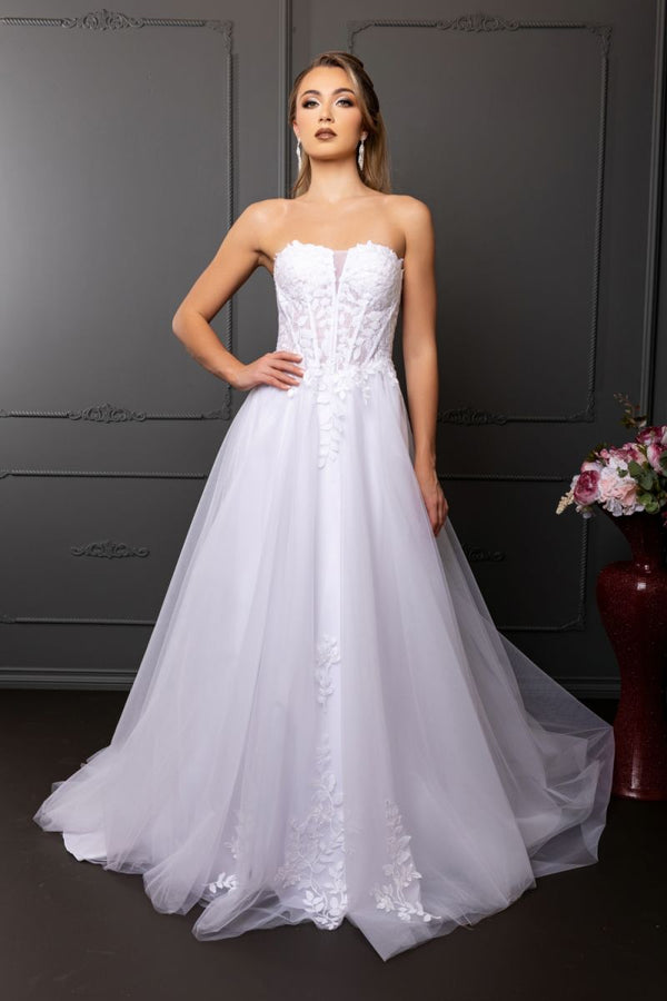 Sweetheart Floor-Length with Train Tulle Wedding Dresses A-Line May Queen RQ8274