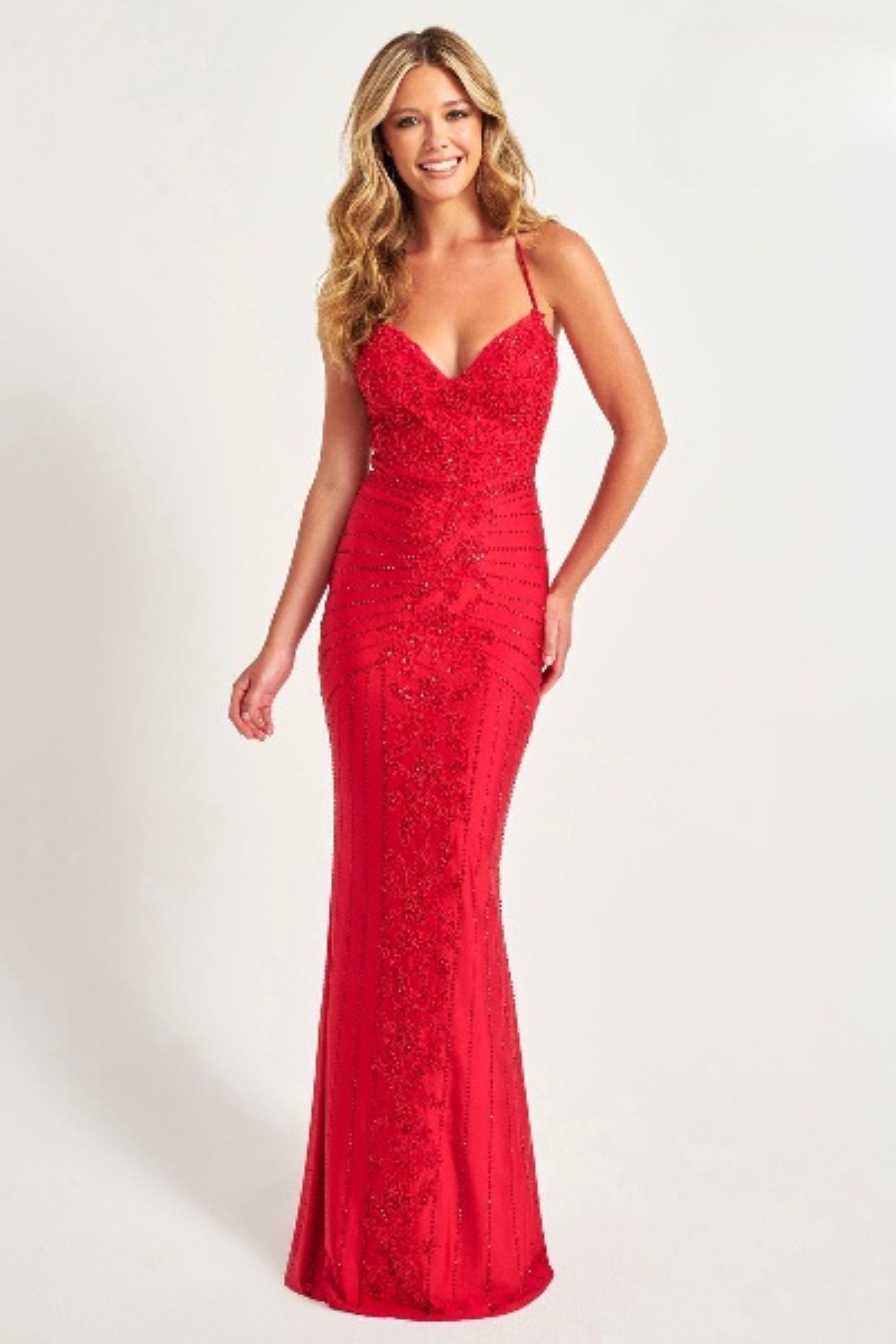 Prom Dresses Long Formal Beaded Lace Evening Prom Dress Ruby