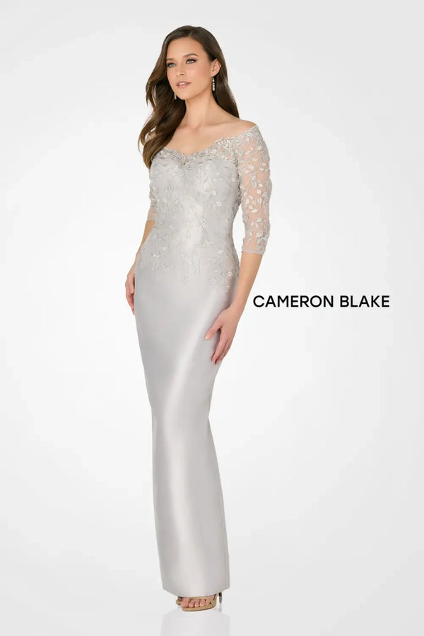 Cameron Blake CB795 A Line Long Formal Floral Applique Evening Dress