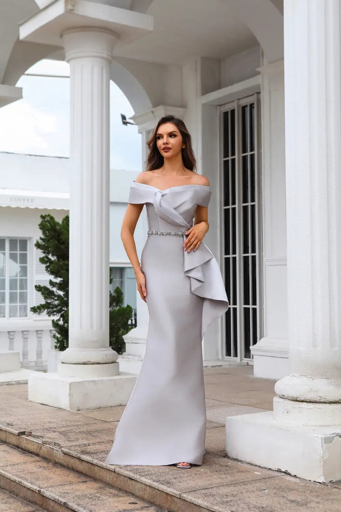 Formal Dresses Long Evening Gown Fitted Formal Dress  Taupe Silver
