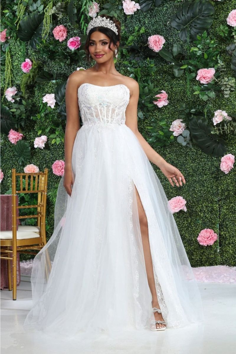Strapless Straight Neck Floor-Length Tulle Bridal Dress A-Line May Queen RQ8108