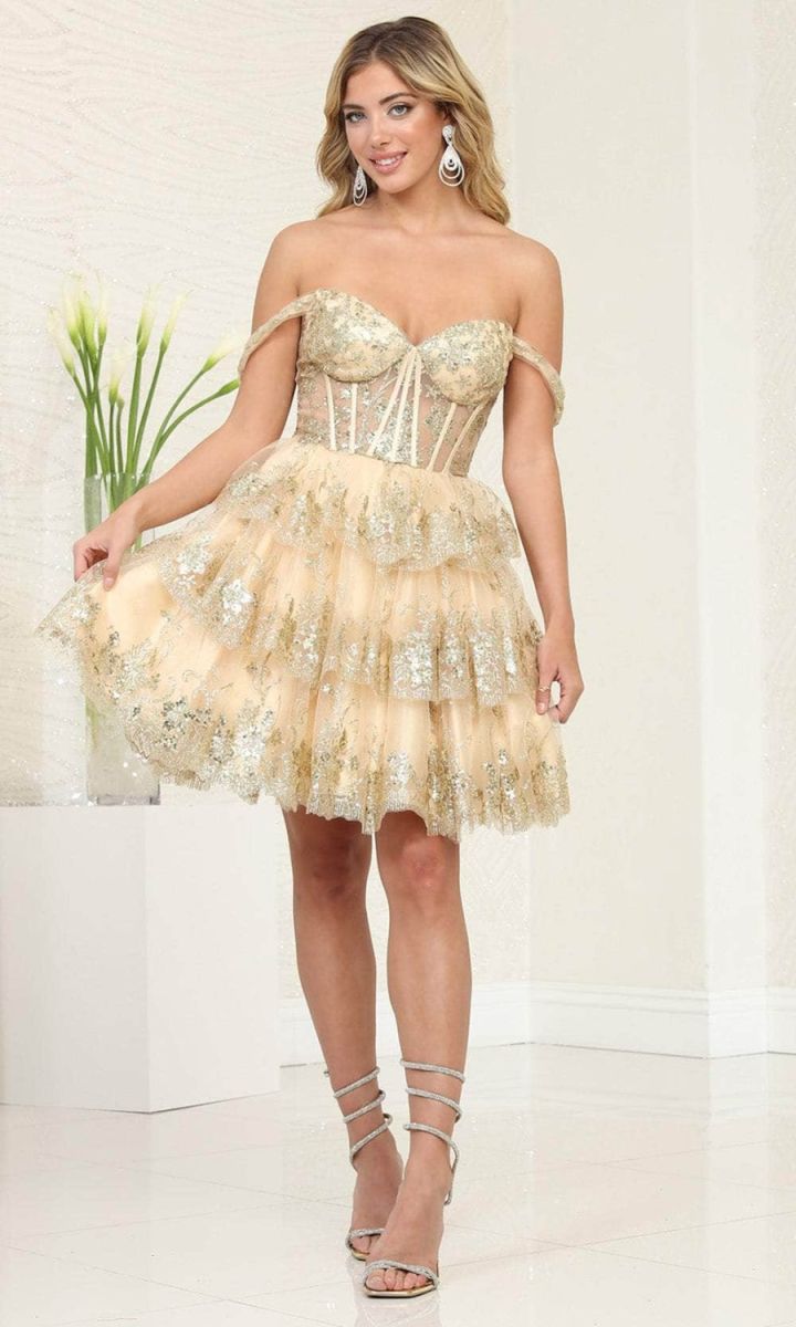 Off-the-Shoulder Mini/Short Lace Cocktail Fit & Flare May Queen 2094