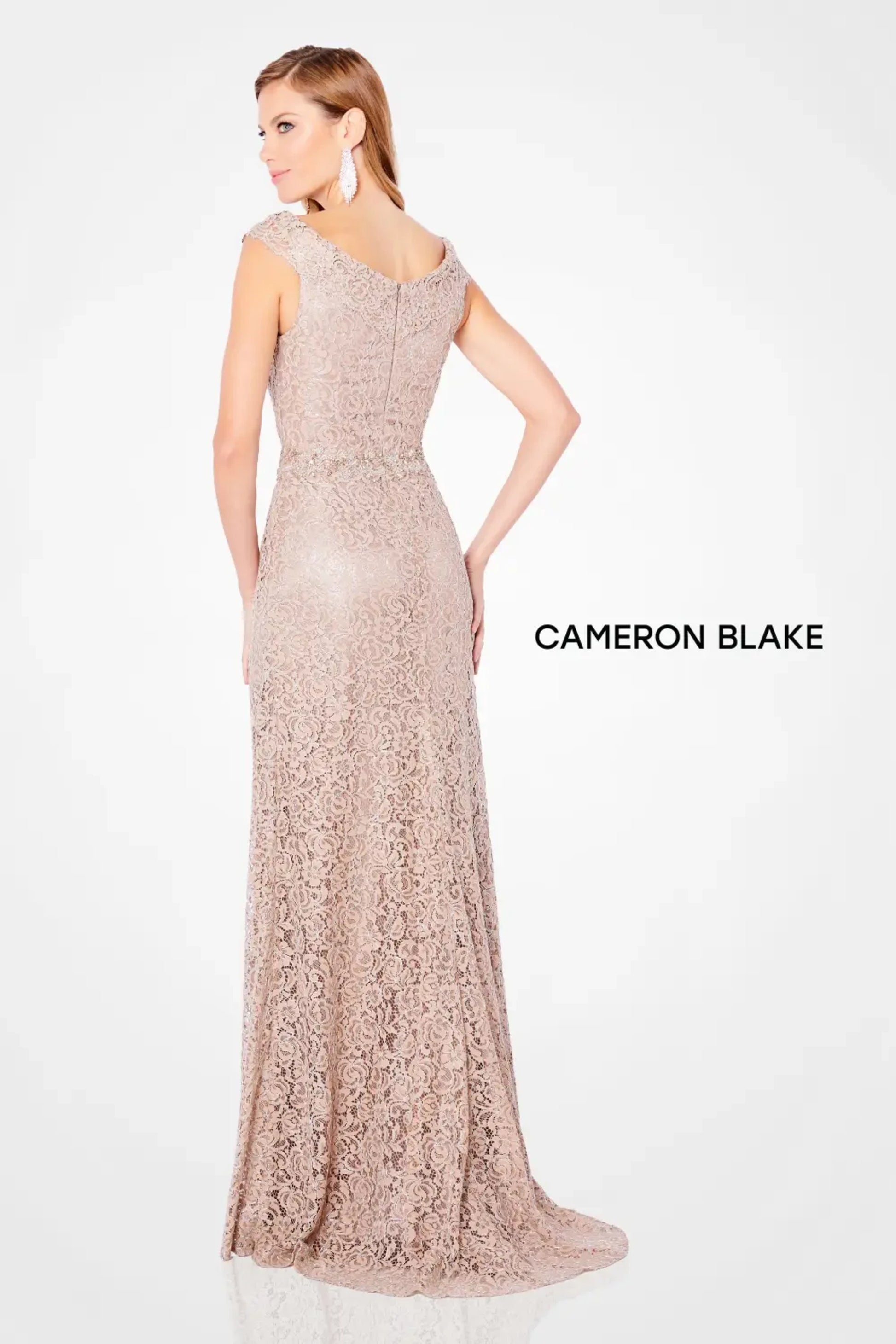 Cameron Blake 221682 Long Fitted Lace Formal Evening Dress