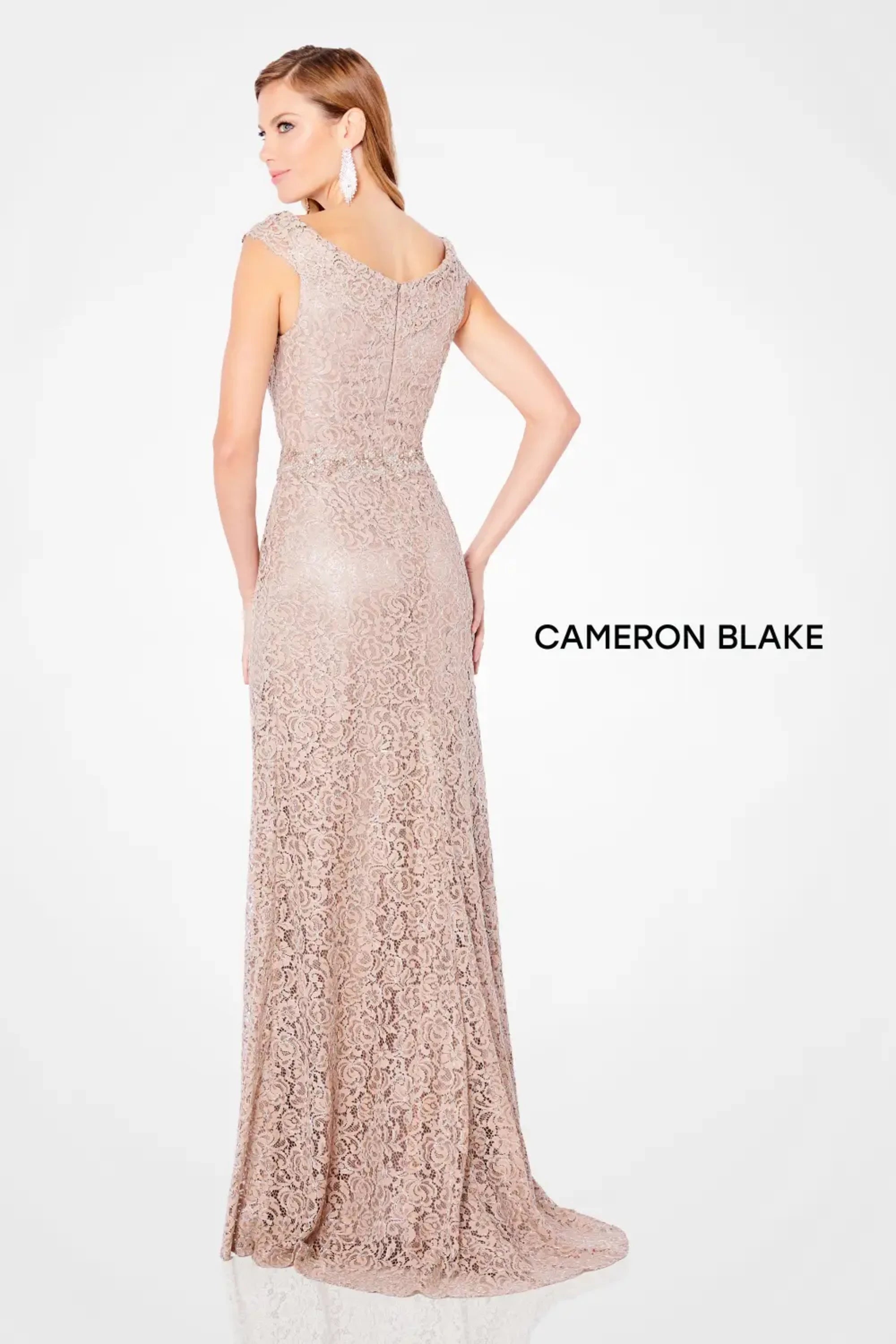 Formal Dresses Long Fitted Lace Formal Evening Dress Light Taupe