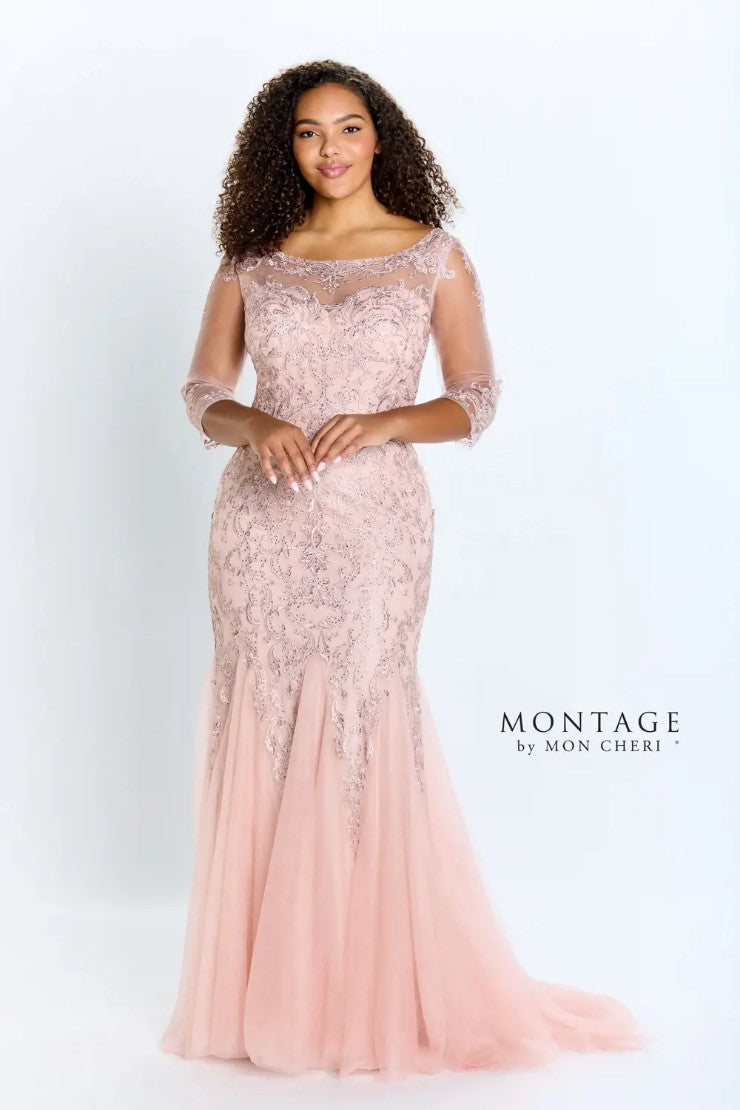Montage 122901 Long Metallic Lace Fit Formal Dress
