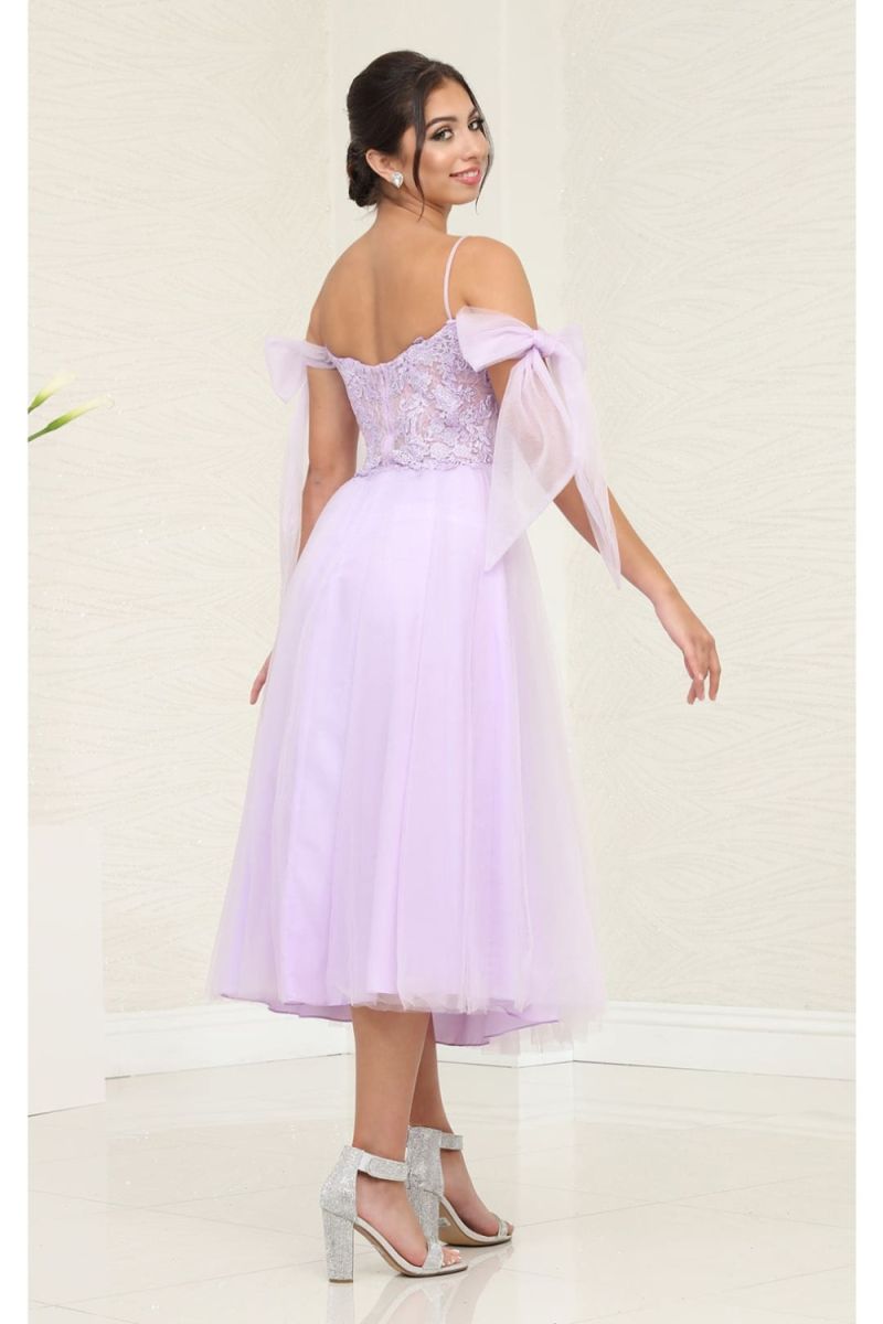 Off-the-Shoulder Tea-Length Tulle Prom A-Line May Queen 2089