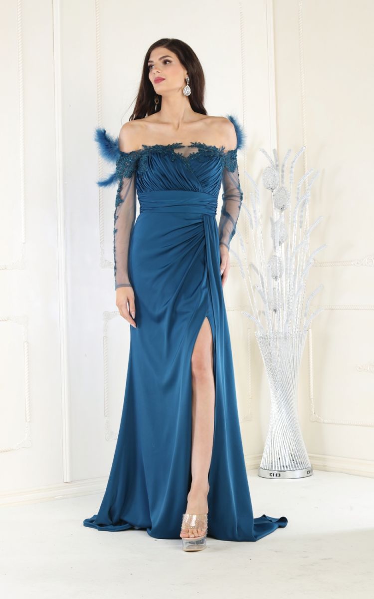 Off-the-Shoulder Floor-Length Satin Formal Mermaid May Queen RQ8002