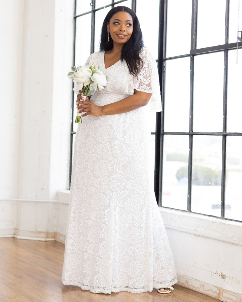 Wedding Dresses Long Lace A Line Plus Size Wedding Dress Kiyonna 12230901 Pearl