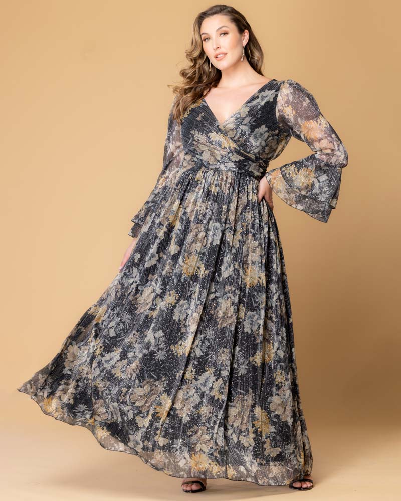 Plus Size Dresses Long Sleeve Formal A Line Mother of the Bride Plus Size Dress Kiyonna 13232501 Gilded Florals