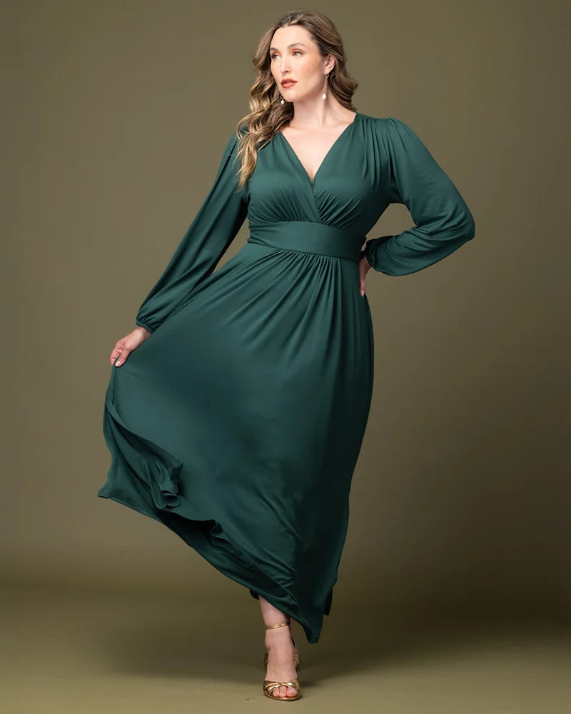 Plus Size Dresses Long Sleeve Tea Length Short Cocktail Dress Hunter Green