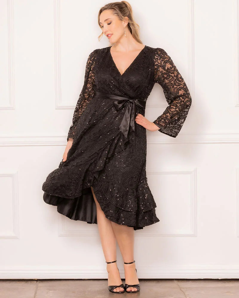 Cocktail Dresses Long Sleeve Sequin Lace Short Cocktail Dress Kiyona 13252503 Onyx