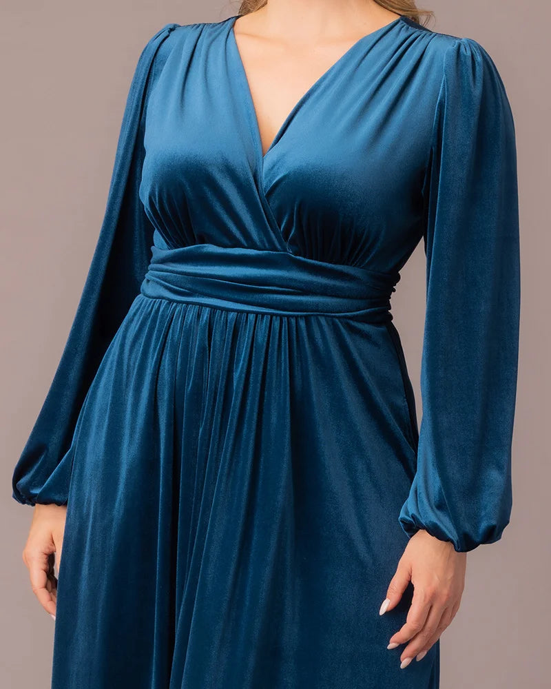 Plus Size Dresses Long Formal Velvet Mother of the Bride Plus Size Dress Teal Topaz