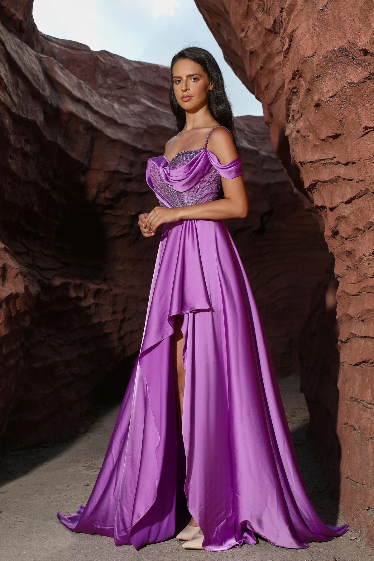 Cowl High-Low Satin Prom A-Line Pre Order