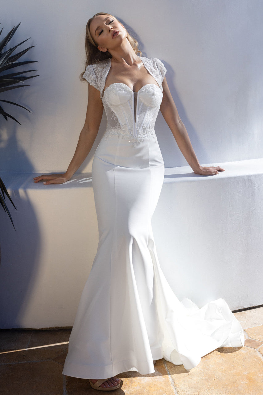 Long Mermaid Lace Corset Wedding Dress Lenovia 8508