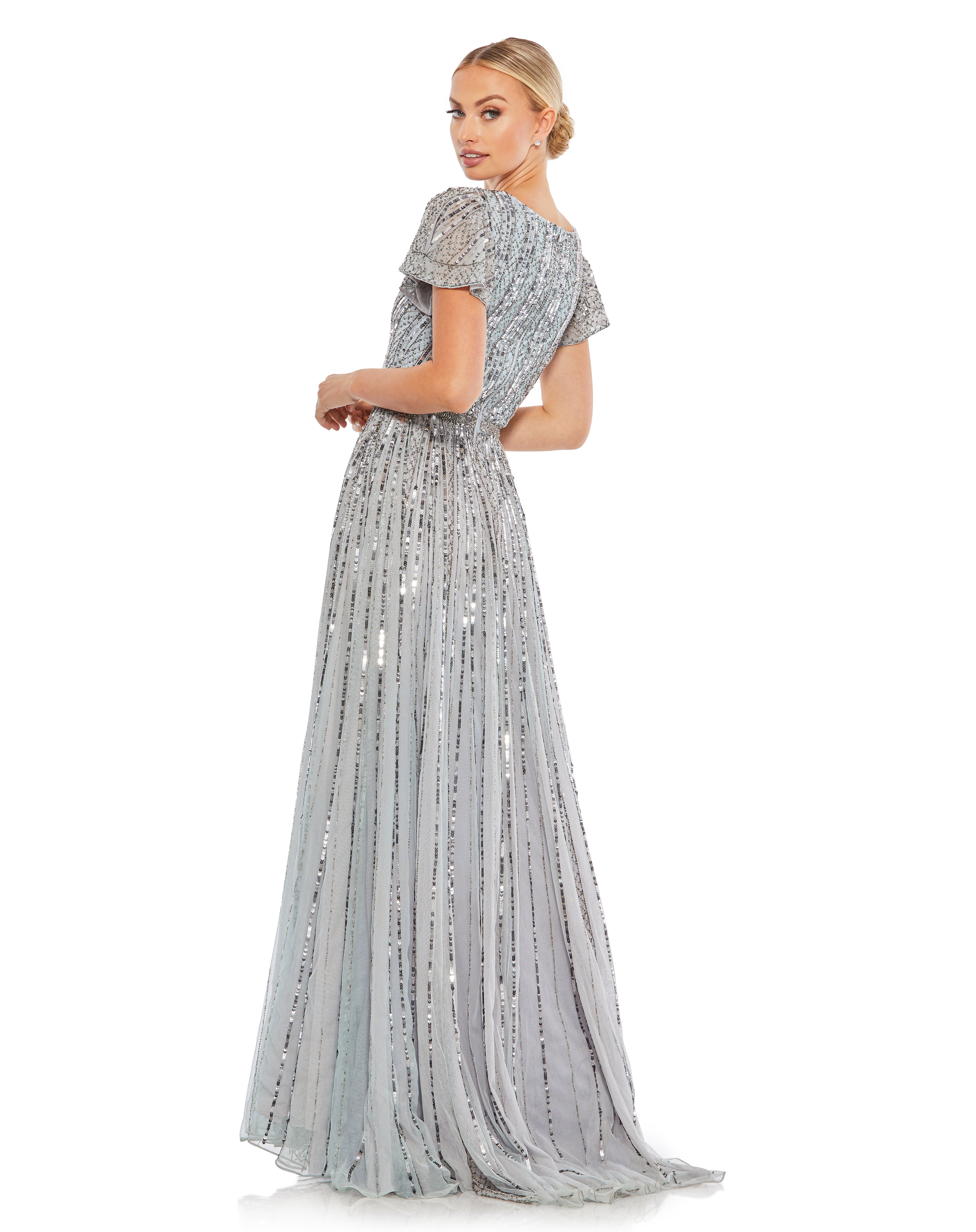 Formal Dresses Long Formal Short Sleeve Dress Slate Blue