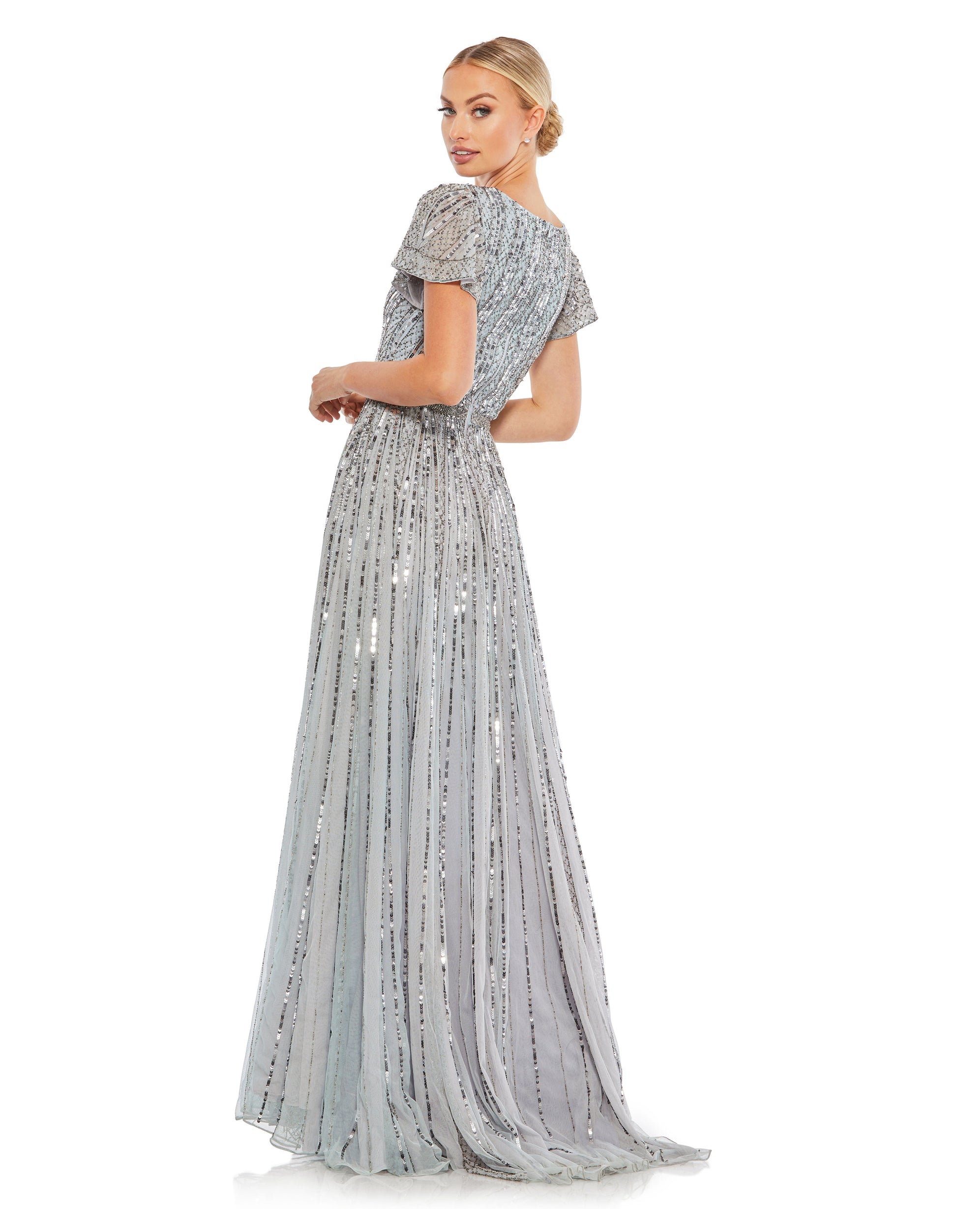 Formal Dresses Long Formal Short Sleeve Dress Slate Blue