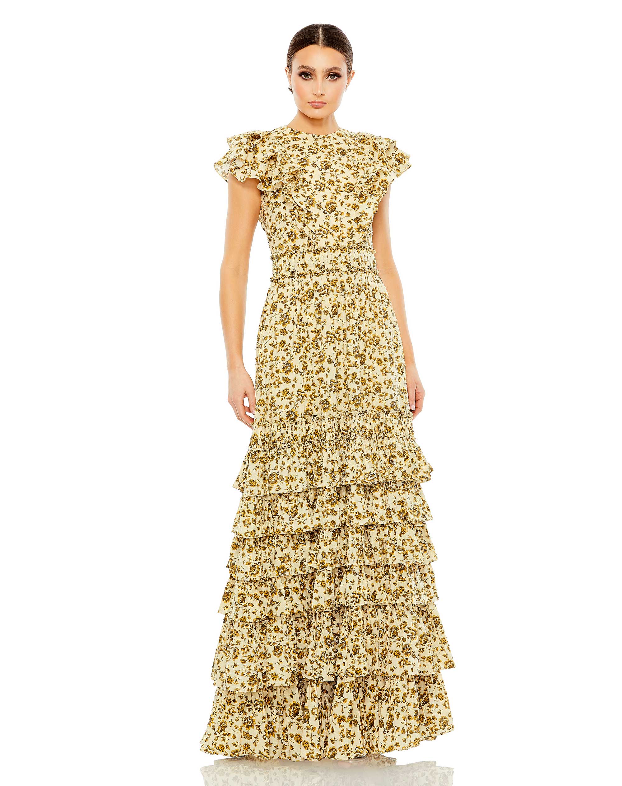 Formal Dresses Long Tiered Ruffle Formal Prom Dress Taupe Multi