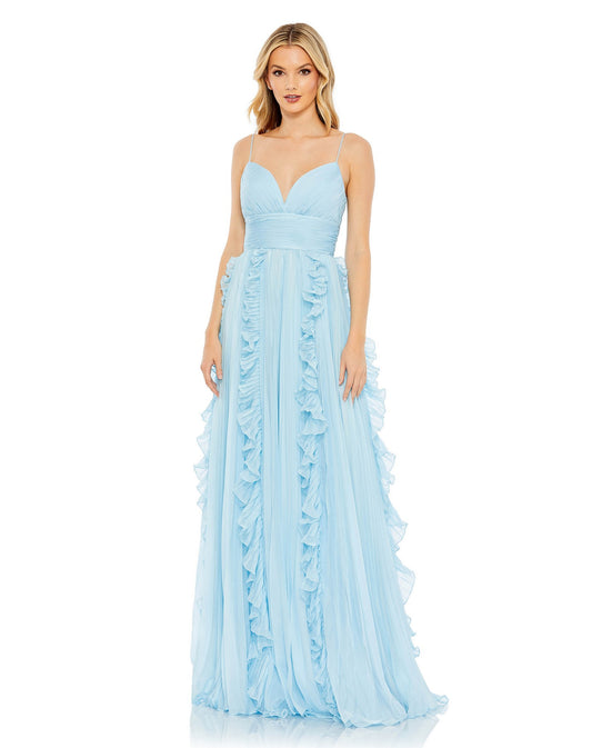 Prom Dresses Long Pleated Formal Prom Ruffle Dress Powder Blue