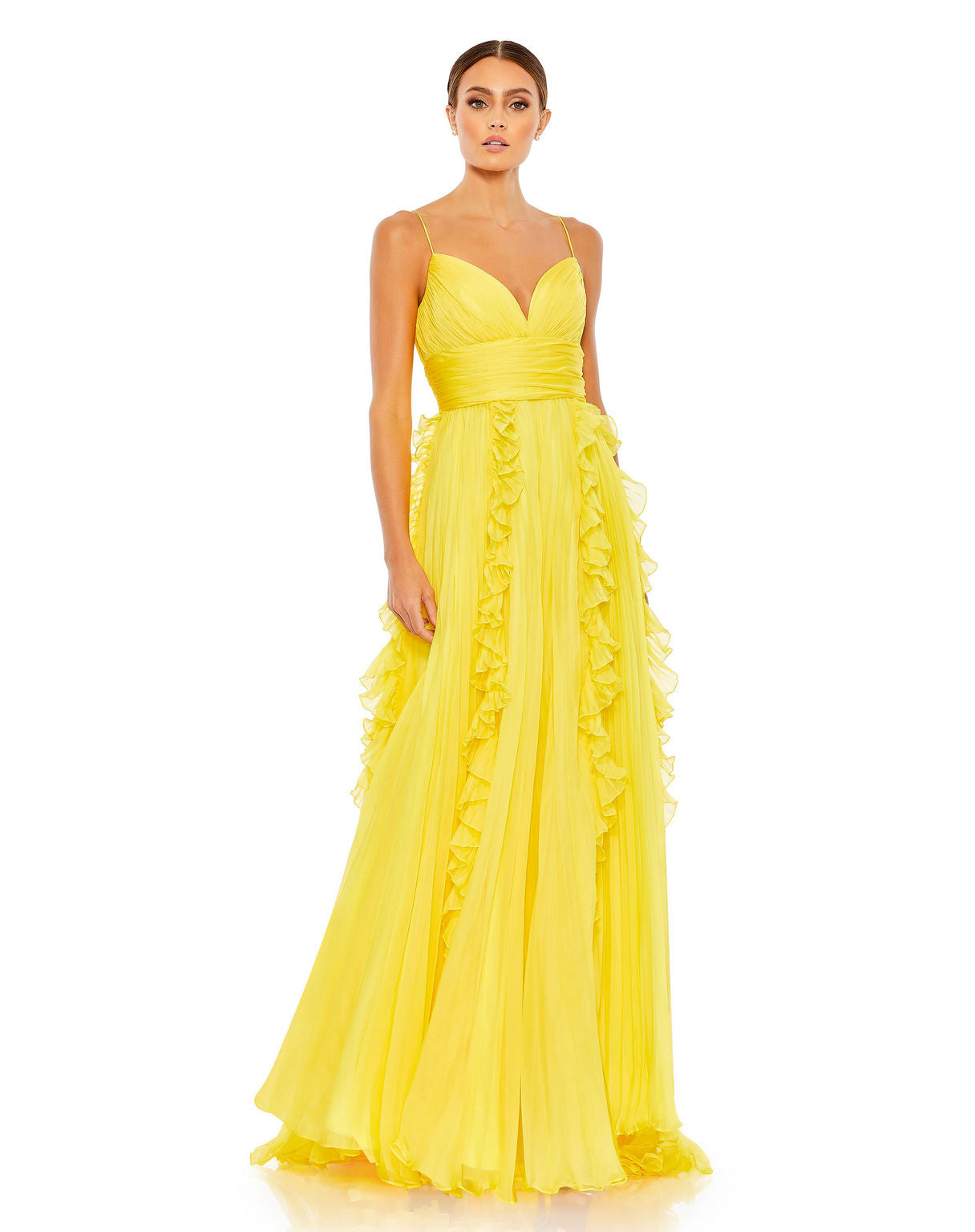 Prom Dresses Long Pleated Formal Prom Ruffle Dress Powder Sunshine