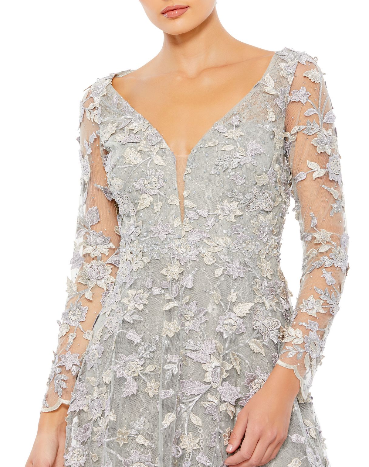 Rose Pink Mac Duggal 67483 Long Sleeve Floral Formal Dress