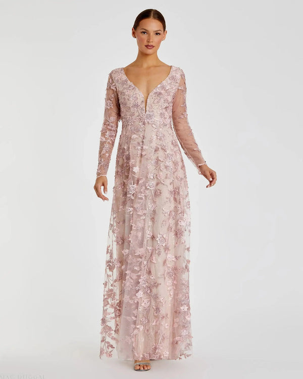 Floral Applique Long Sleeve Formal Mother of the Bride Dress Mac Duggal 70224