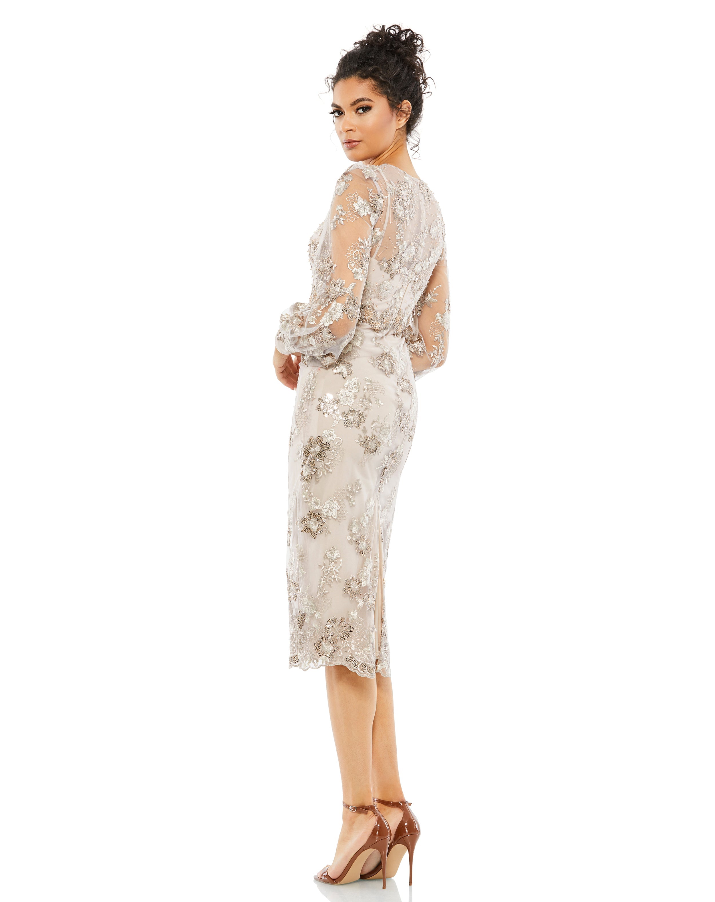 Cocktail Dresses Formal Long Sleeve Midi Dress Mocha