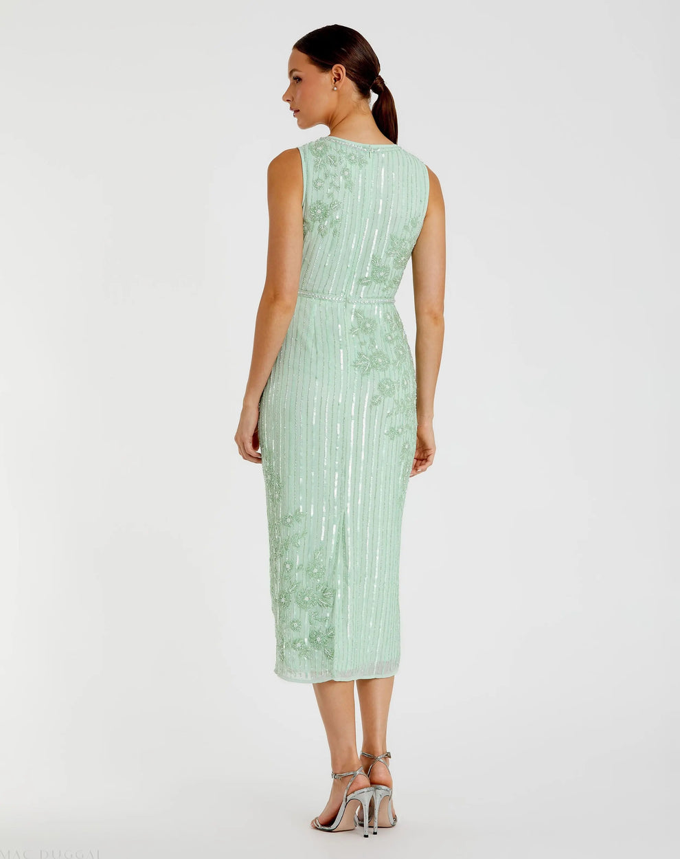 Bateau Midi Sequin Cocktail Dress by Mac Duggal 70260 in Seafoam