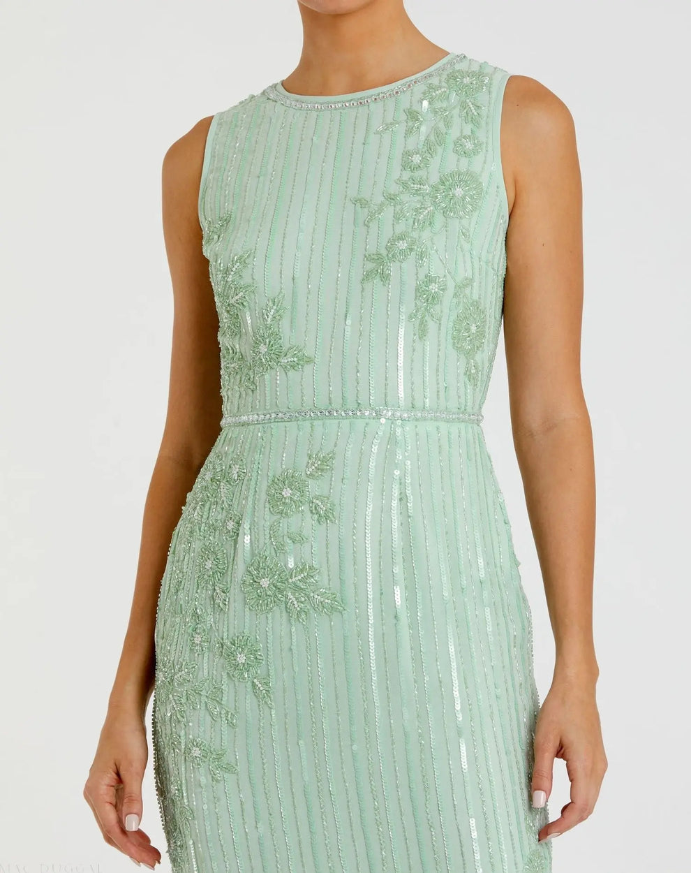 Bateau Midi Sequin Cocktail Dress by Mac Duggal 70260 in Seafoam