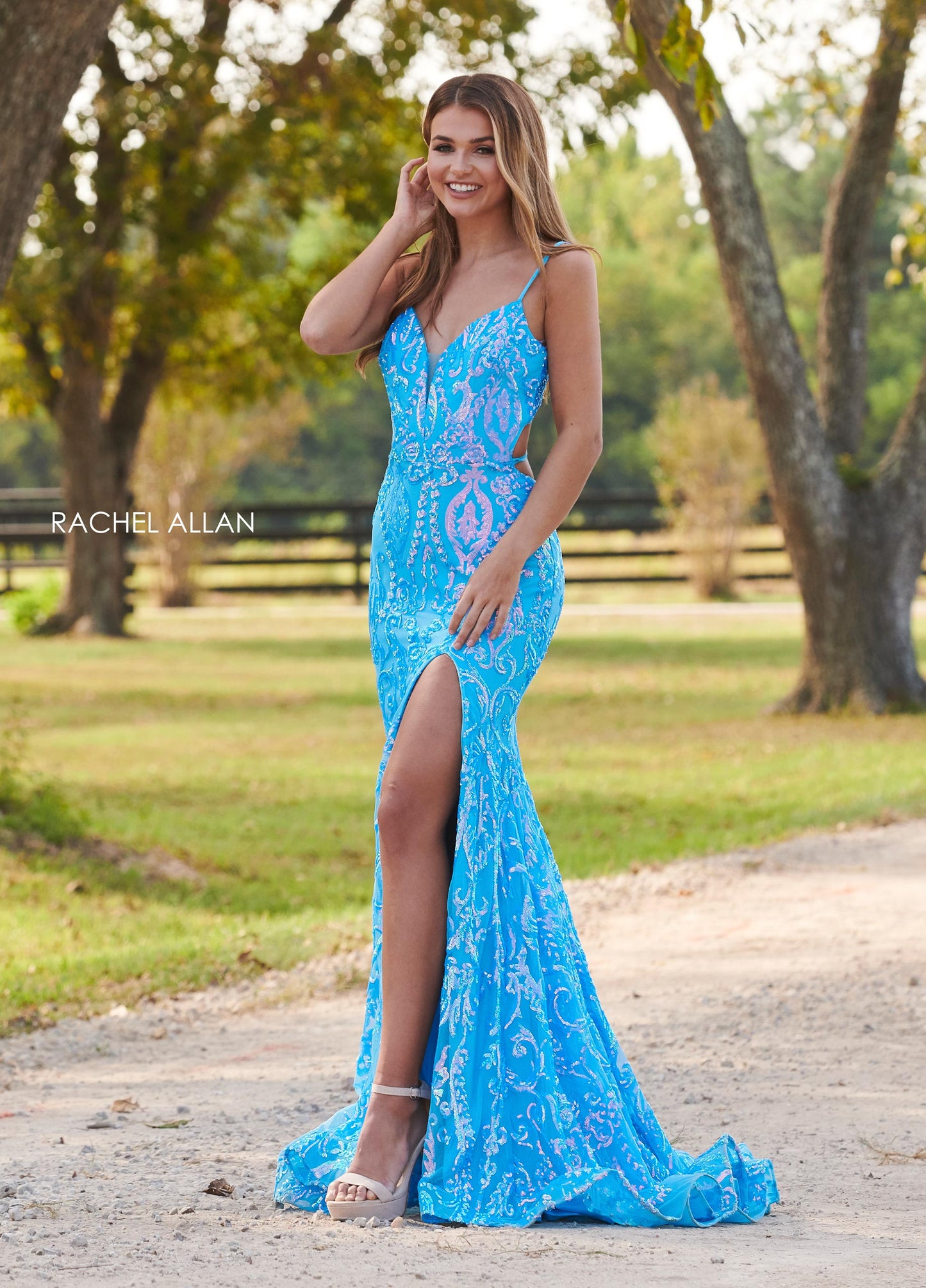 Prom Dresses Fitted Sequins Long Prom Dress Neon Ocean Blue